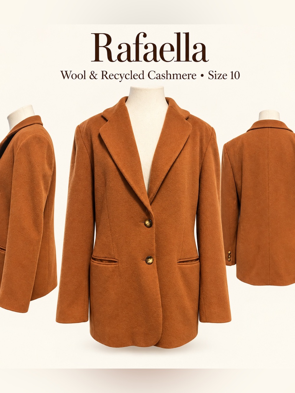 Rafaella Wool Recycled Cashmere Blazer Rust Orange Size 10